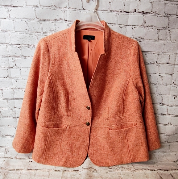 Talbots Classic Shetland Wool Blend Tweed Pink Blazer 22 WP Herringbone Plus Pet - Picture 2 of 16